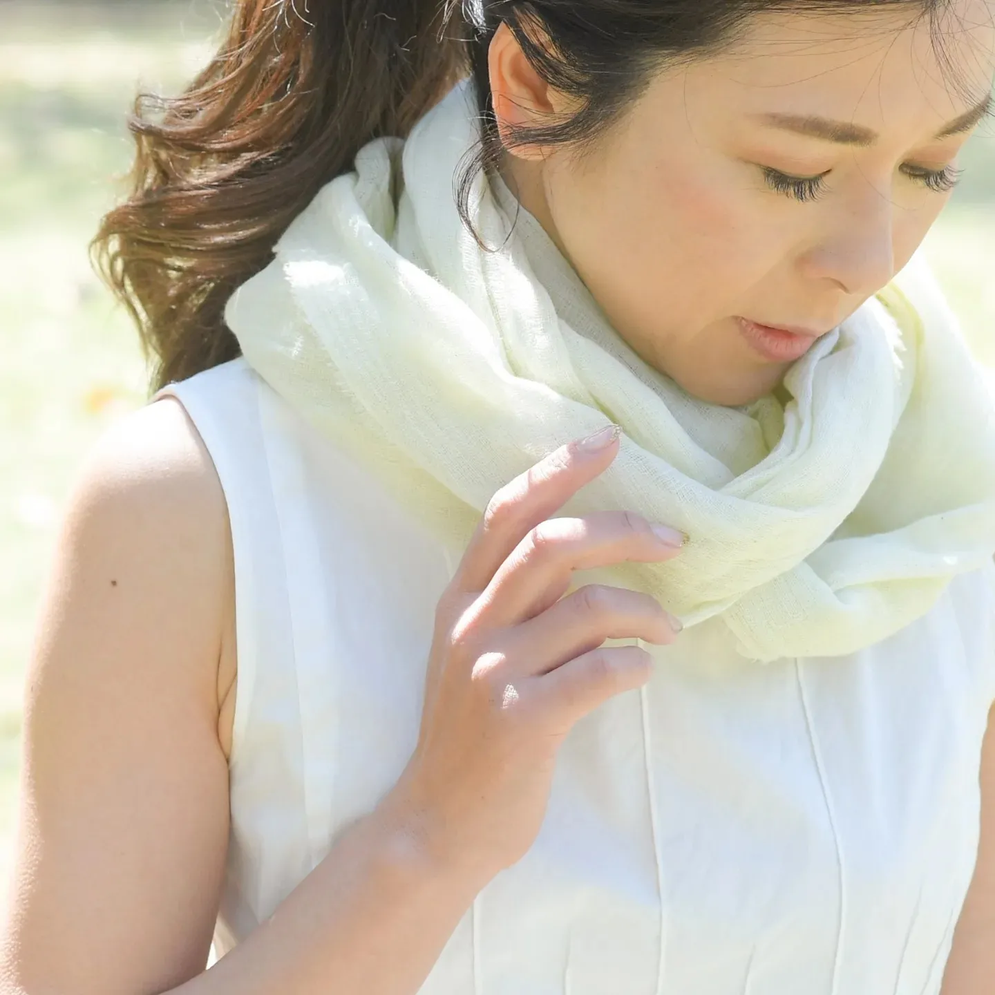 草木染め播州織ストールセット（パステルイエロー&パステルグリーン）